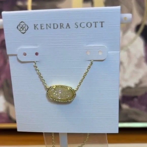 Kendra Scott Elisa White Iridescent Drusy Short Necklace‎ Gold Tone NEW - Picture 4 of 7